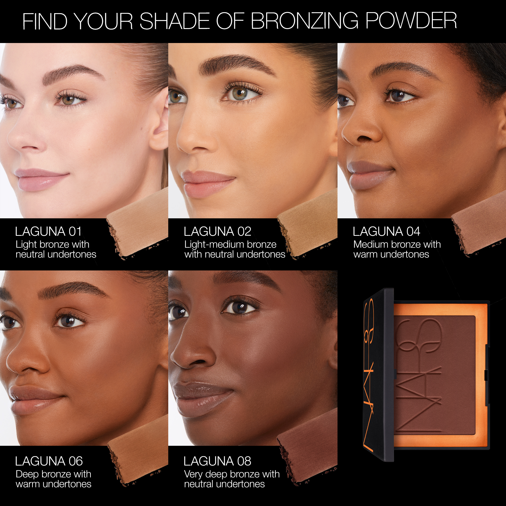MiniLagunaBronzer_ShadeGrid, Nars Formato viaggio NARS_SP23_LagunaCollection_PDPCrop_OnModel_MiniLagunaBronzer_ShadeGrid, Nars Formato viaggio